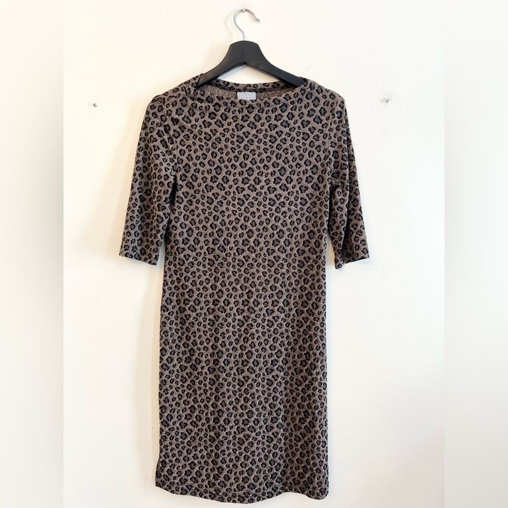Vintage 90s boatneck cheetah print dress bodycon 3/4 sleeve punk goth grunge S